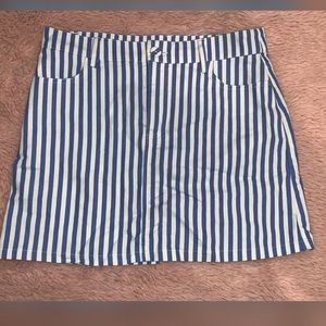 White and Blue Striped Mini Skirt